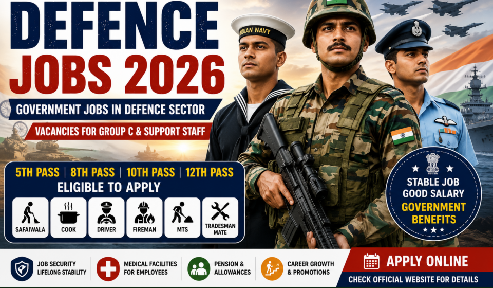 Defence Jobs 2026: Multi-Tasking Staff (MTS), Tradesman Mate, Fireman, Cook, Driver, Safaiwala & Group C Recruitment Vacancies